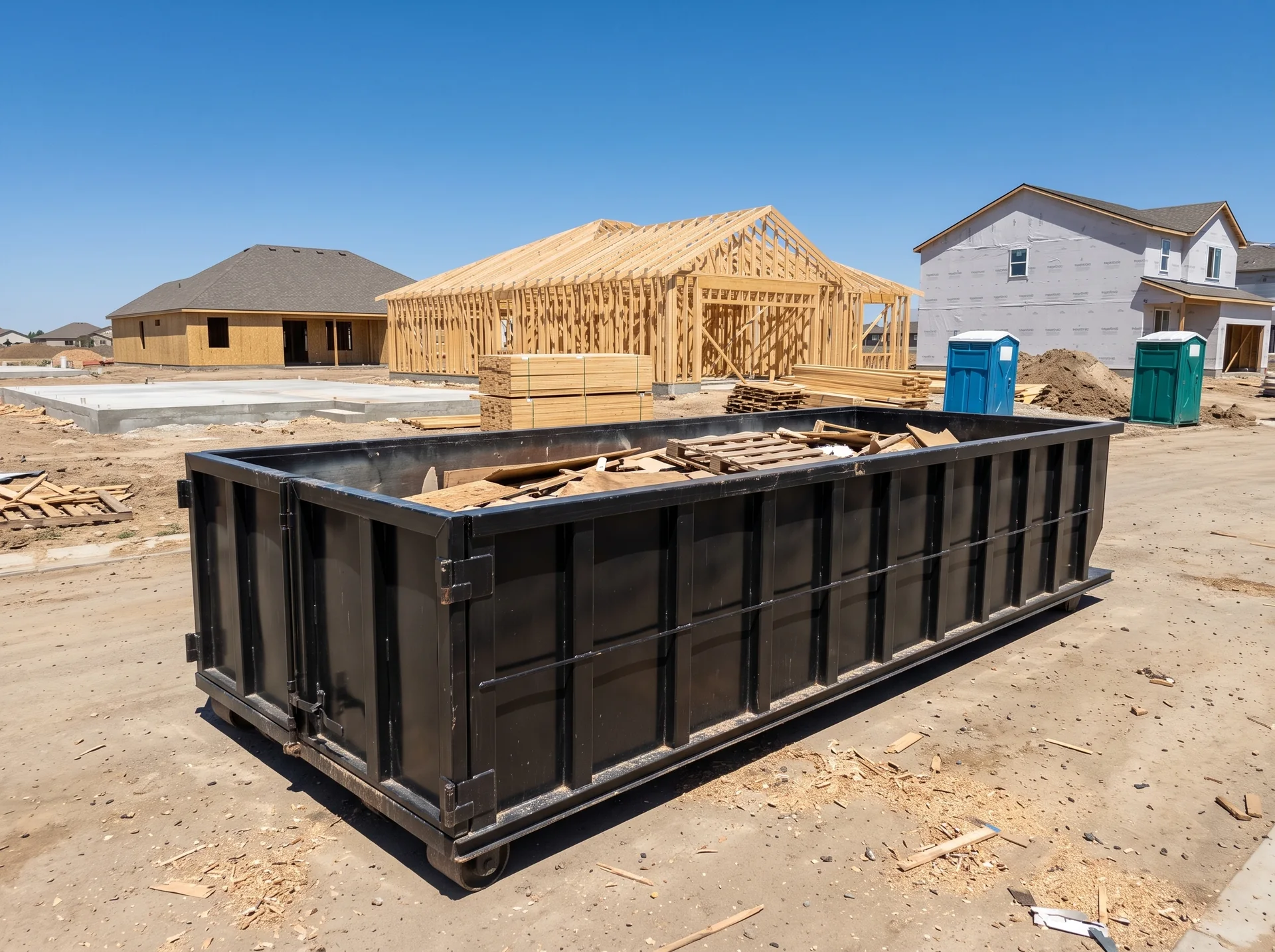 Dumpster at a new home construction site